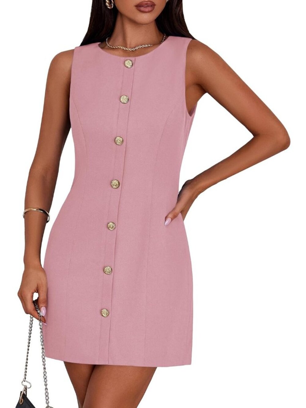 Pretty Garden Women's Pink Formal Sleeveless Button Down Elegant Mini Dress